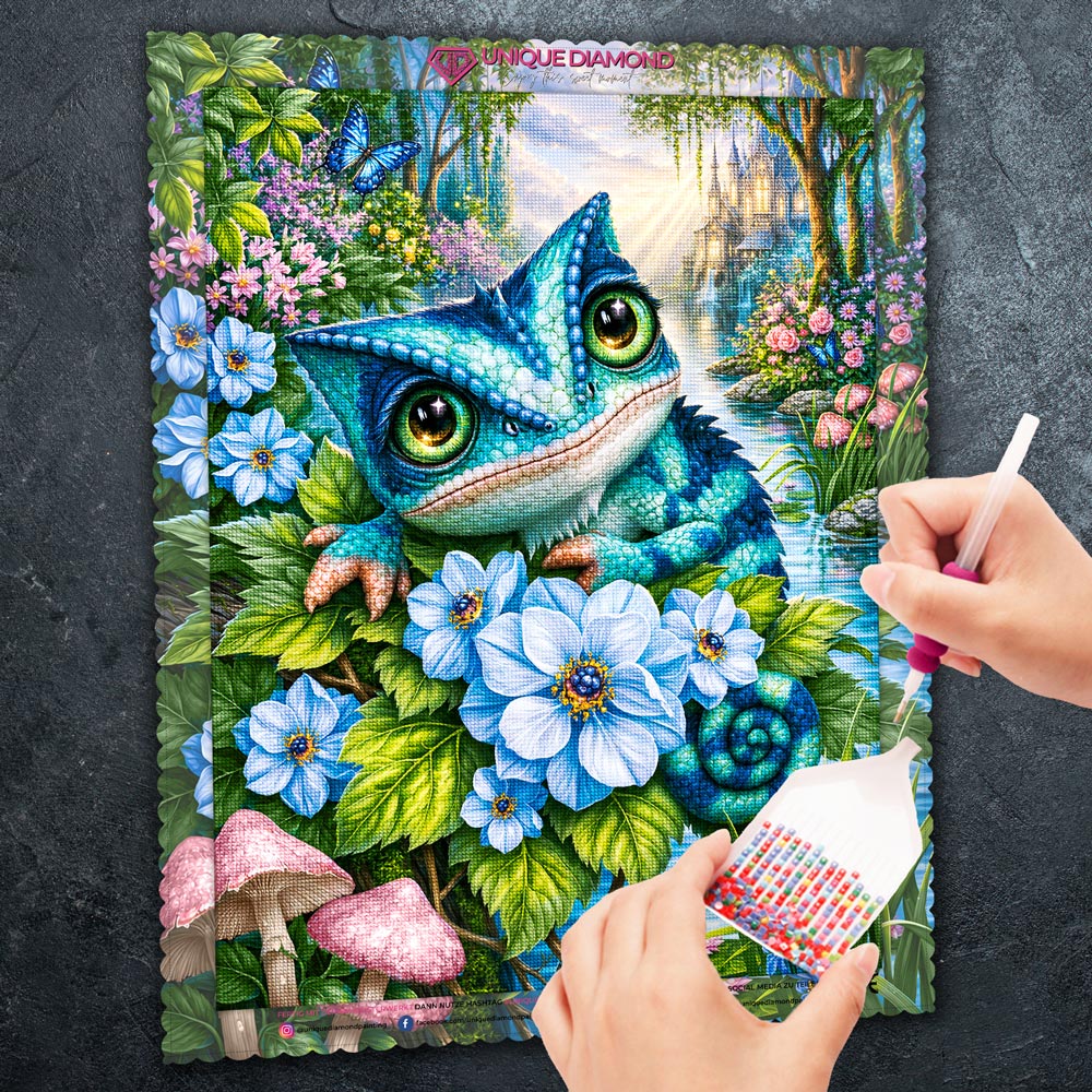 5D Diamond Painting – Zauberchamäleon am Märchensee
