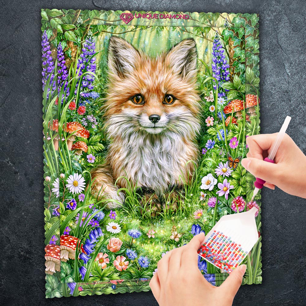 5D Diamond Painting – Zauberfuchs im Blütenwald