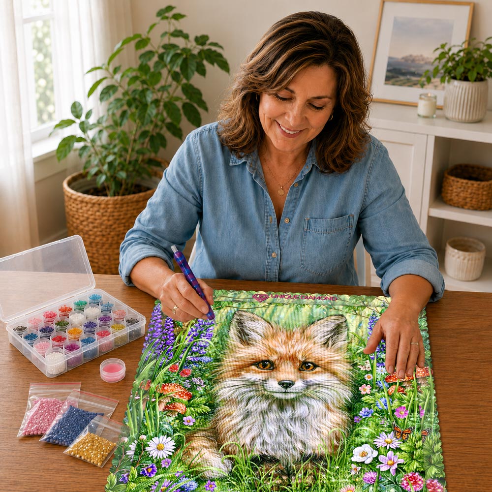 5D Diamond Painting – Zauberfuchs im Blütenwald