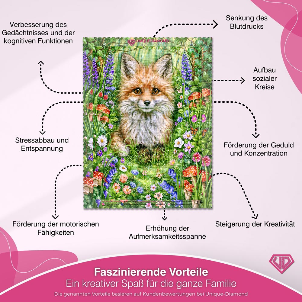 5D Diamond Painting – Zauberfuchs im Blütenwald