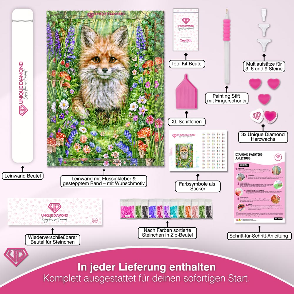 5D Diamond Painting – Zauberfuchs im Blütenwald