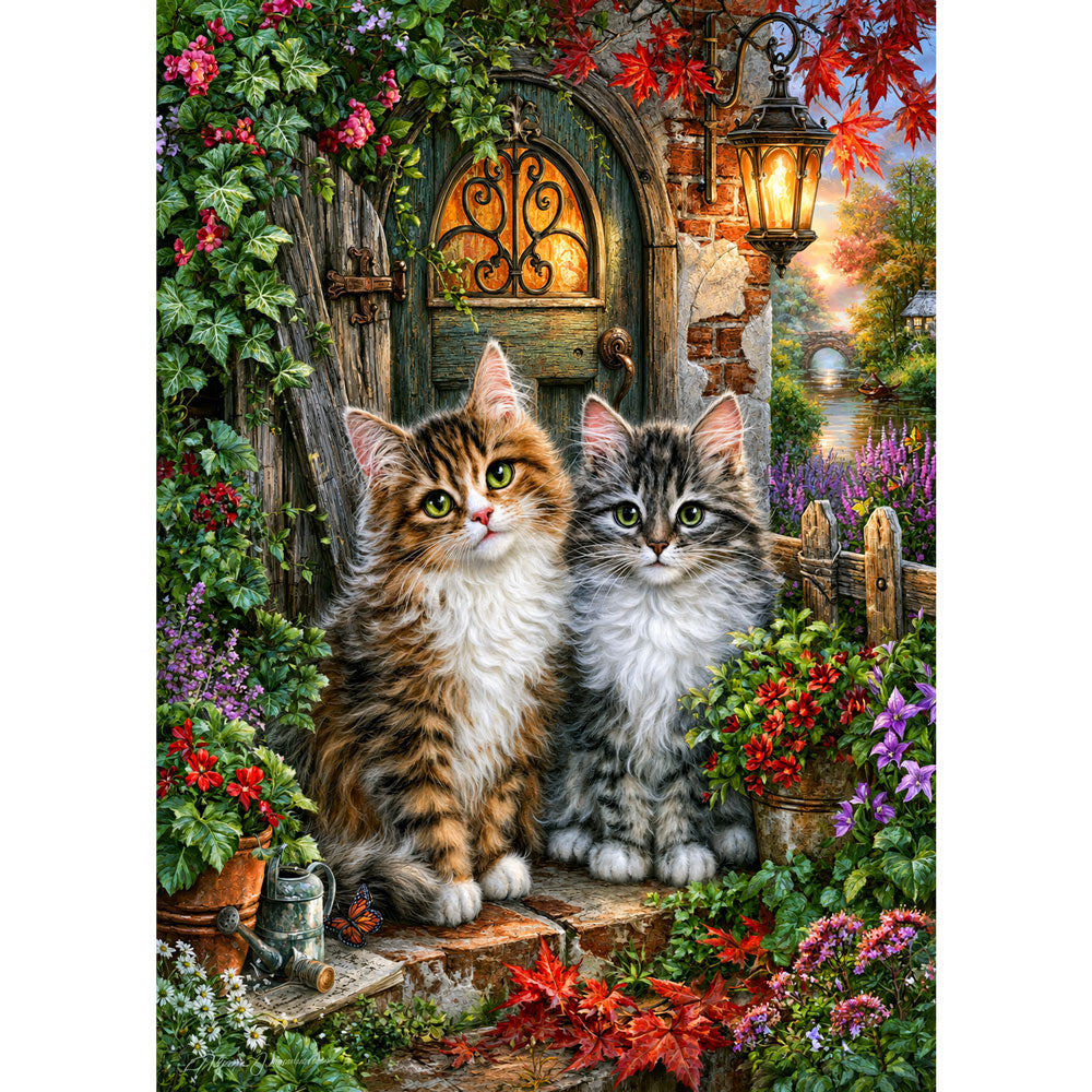 5D Diamond Painting – Zauberhafte Kätzchen am Gartentor | Unique Diamond