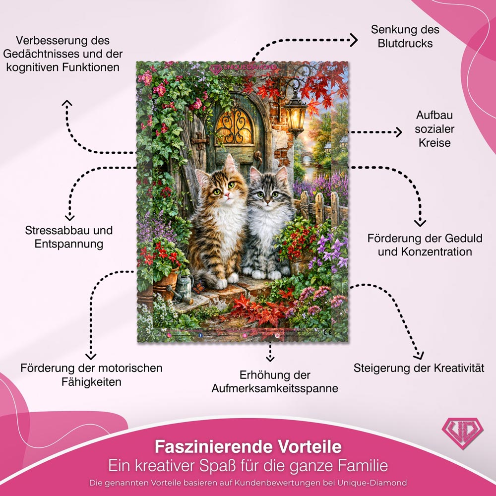 5D Diamond Painting – Zauberhafte Kätzchen am Gartentor
