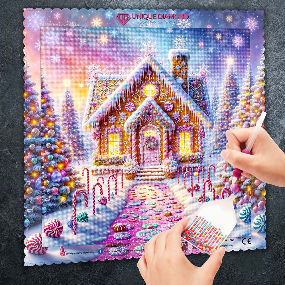 5D Diamond Painting – Zauberhaftes Lebkuchenhaus, Unique-Diamond