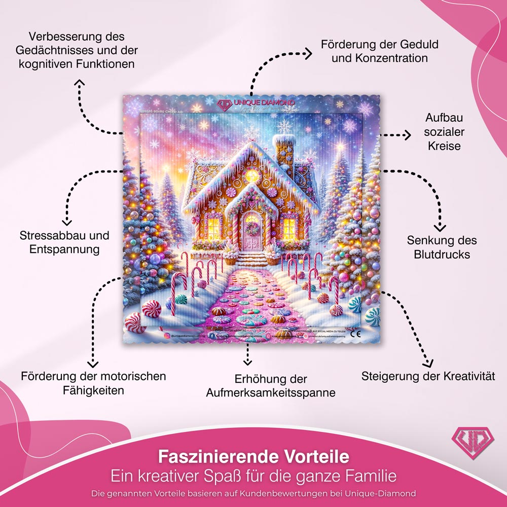 5D Diamond Painting – Zauberhaftes Lebkuchenhaus, Unique-Diamond