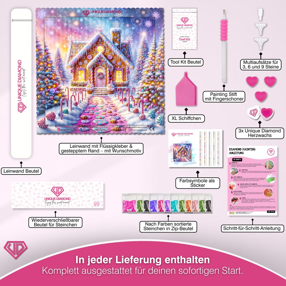 5D Diamond Painting – Zauberhaftes Lebkuchenhaus, Unique-Diamond