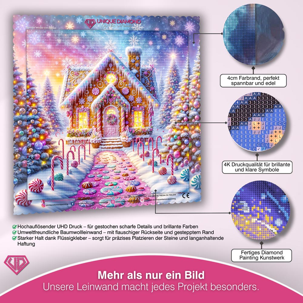 5D Diamond Painting – Zauberhaftes Lebkuchenhaus, Unique-Diamond