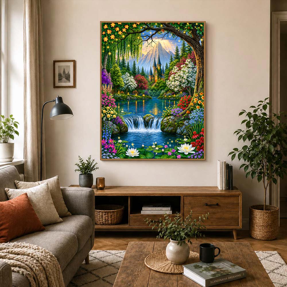 5D Diamond Painting – Zauberschloss am Kristallsee