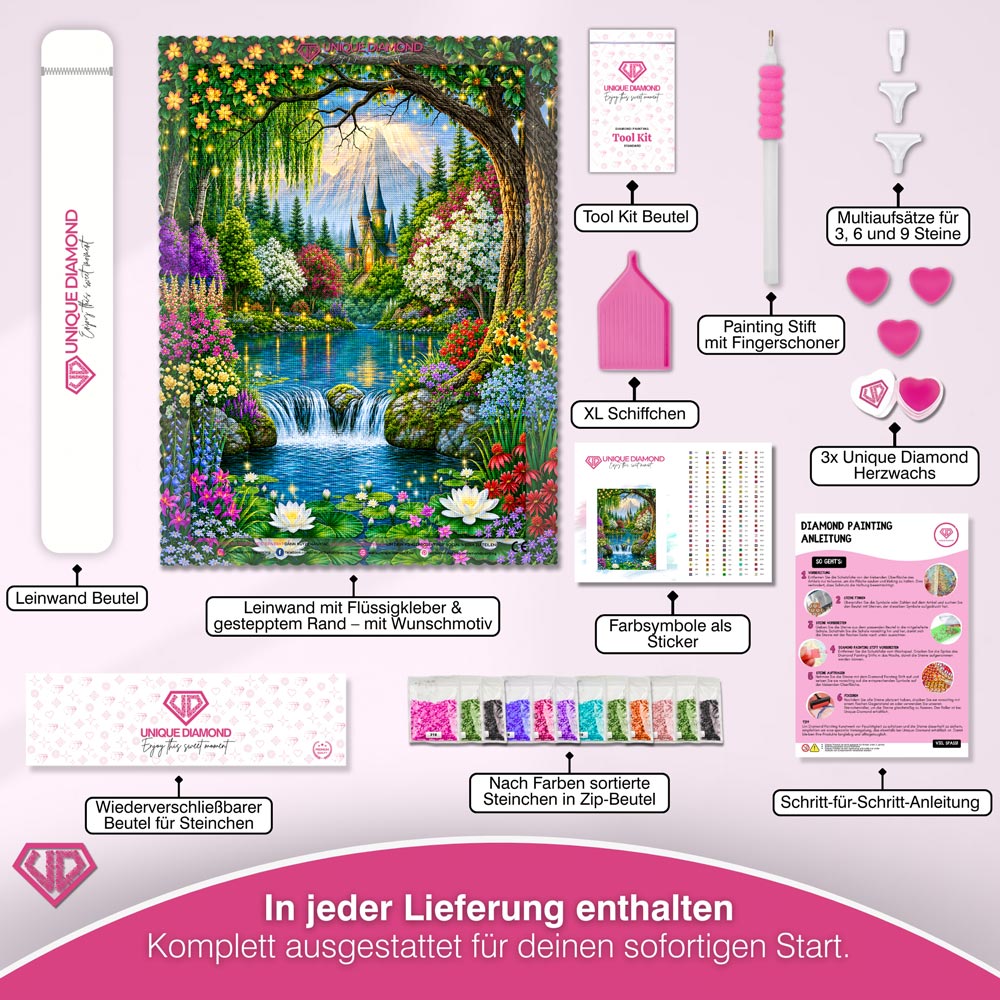 5D Diamond Painting – Zauberschloss am Kristallsee
