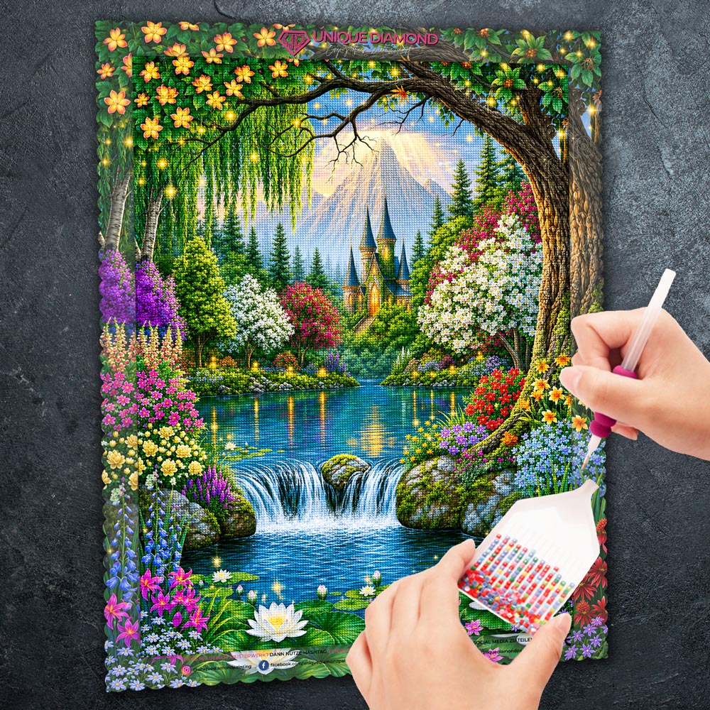 5D Diamond Painting – Zauberschloss am Kristallsee
