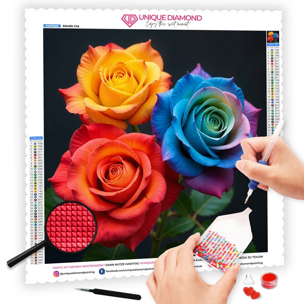 5D Diamond Painting bunte Rosen, Unique-Diamond