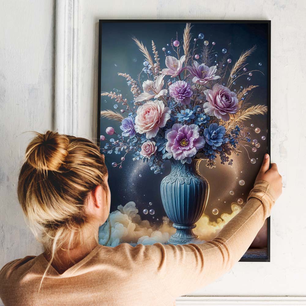 5D Diamond Painting mit AB-Effekt - Blütenzauber in edler Vase, Unique-Diamond