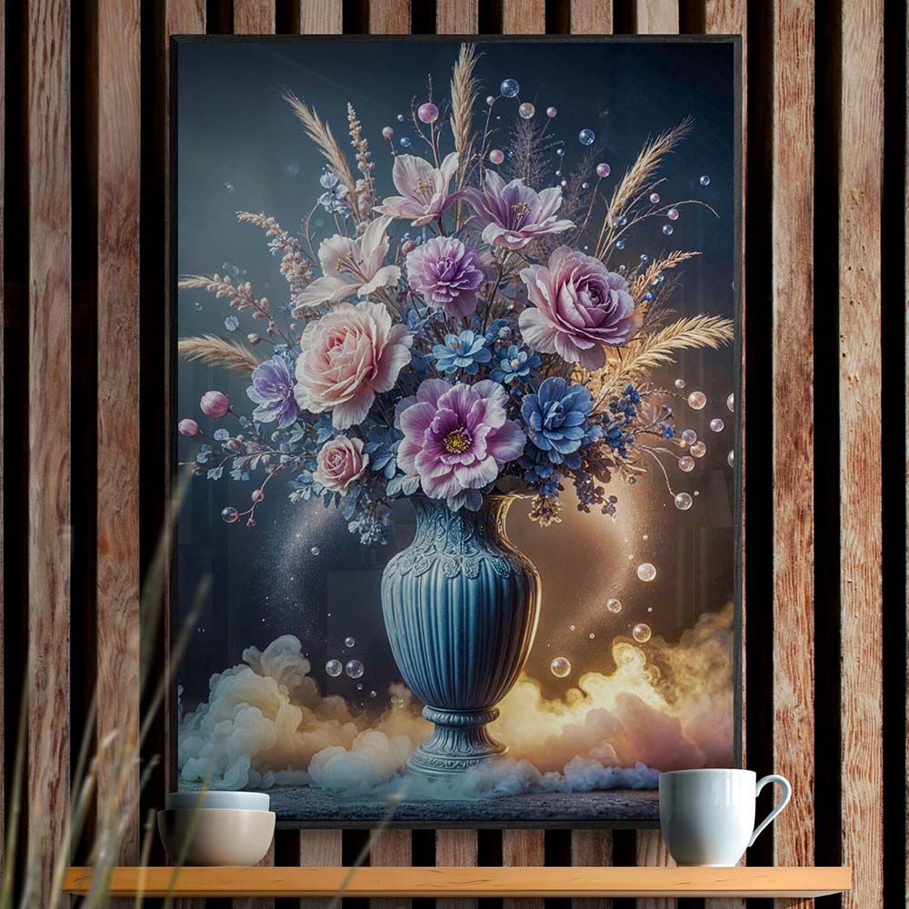 5D Diamond Painting mit AB-Effekt - Blütenzauber in edler Vase, Unique-Diamond