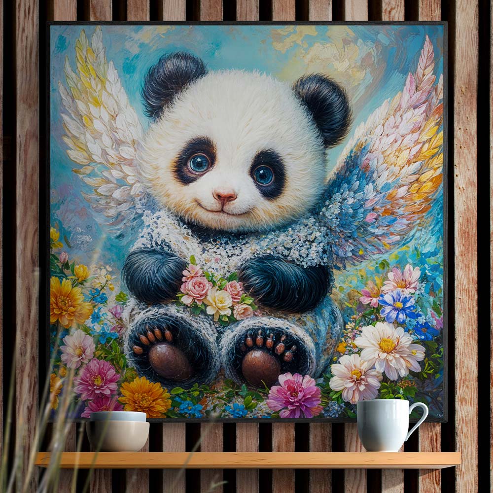 5D Diamond Painting mit AB-Effekt - Blumiger Pandawächter mit 100 Farben, Unique-Diamond