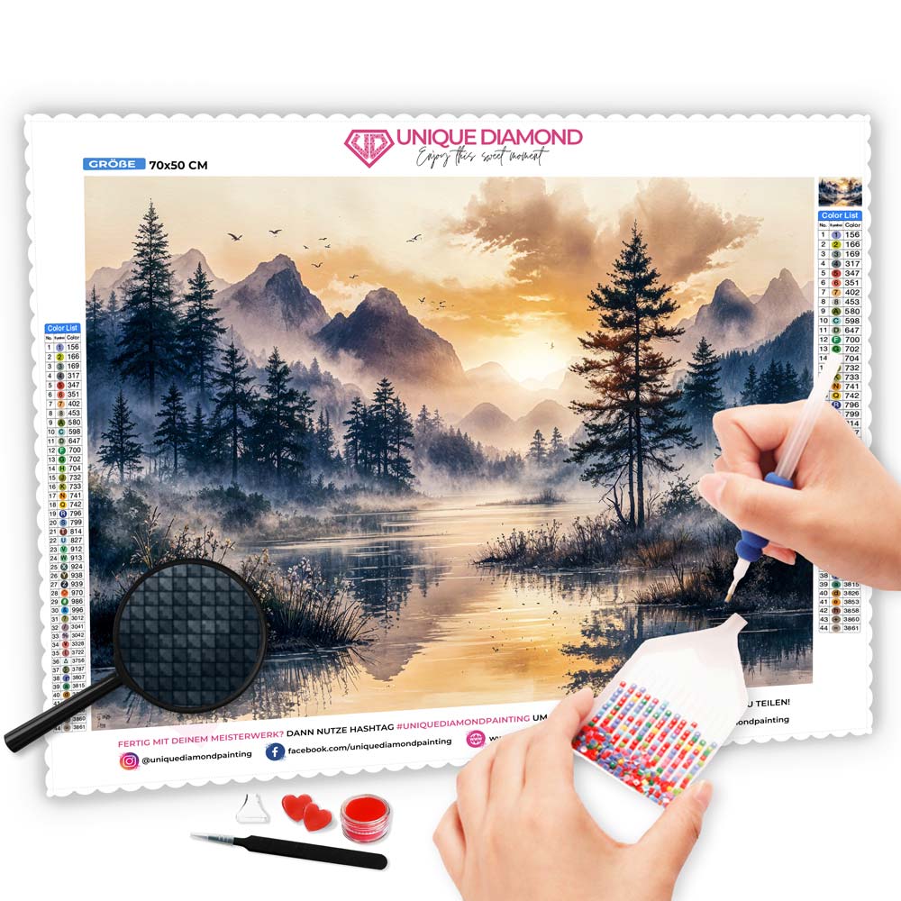 5D Diamond Painting mit AB-Effekt - Morgennebel, Unique-Diamond