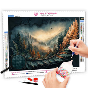 5D Diamond Painting mit AB-Effekt - Mystische Feder, Unique-Diamond