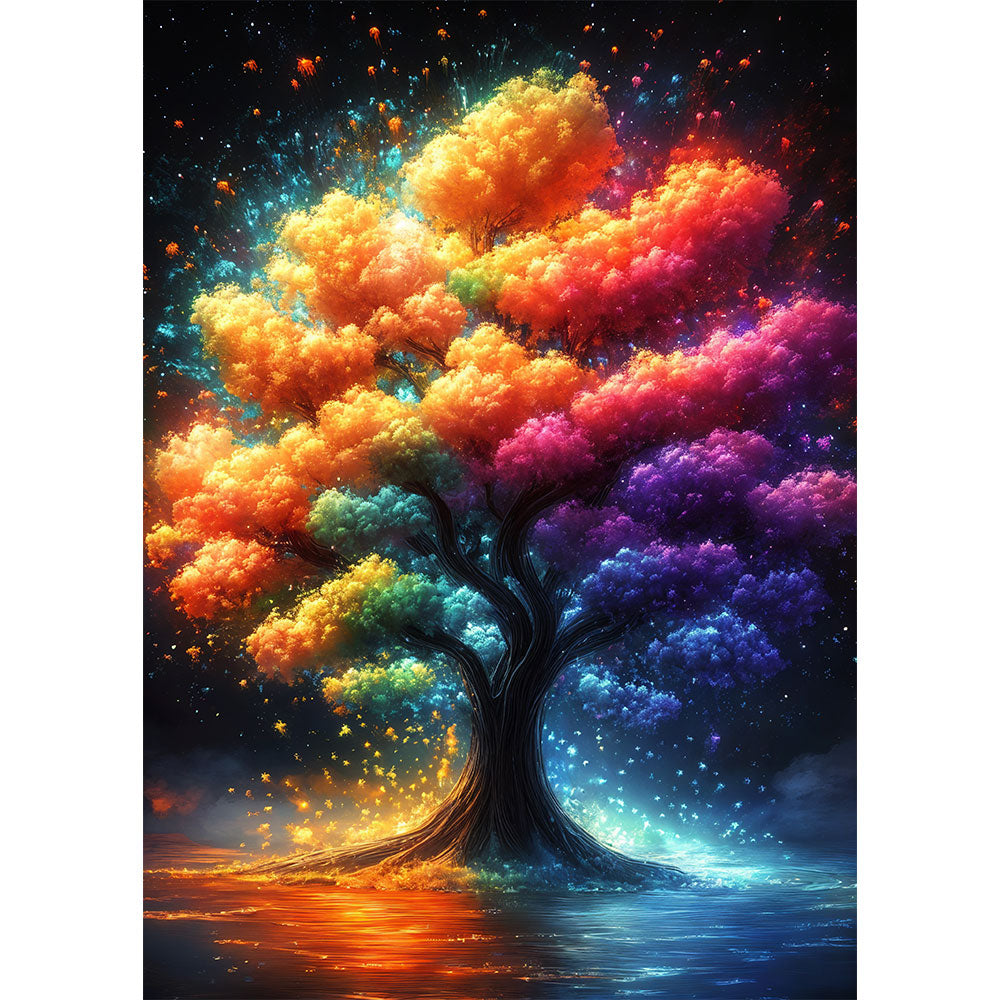 5D Diamond Painting mit AB-Effekt - Regenbogenbaum mit 100 Farben, Unique-Diamond