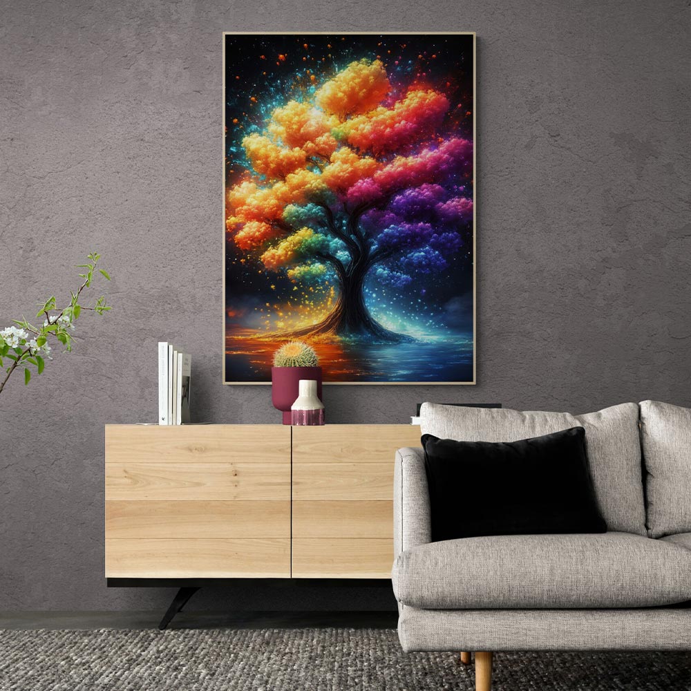 5D Diamond Painting mit AB-Effekt - Regenbogenbaum mit 100 Farben, Unique-Diamond