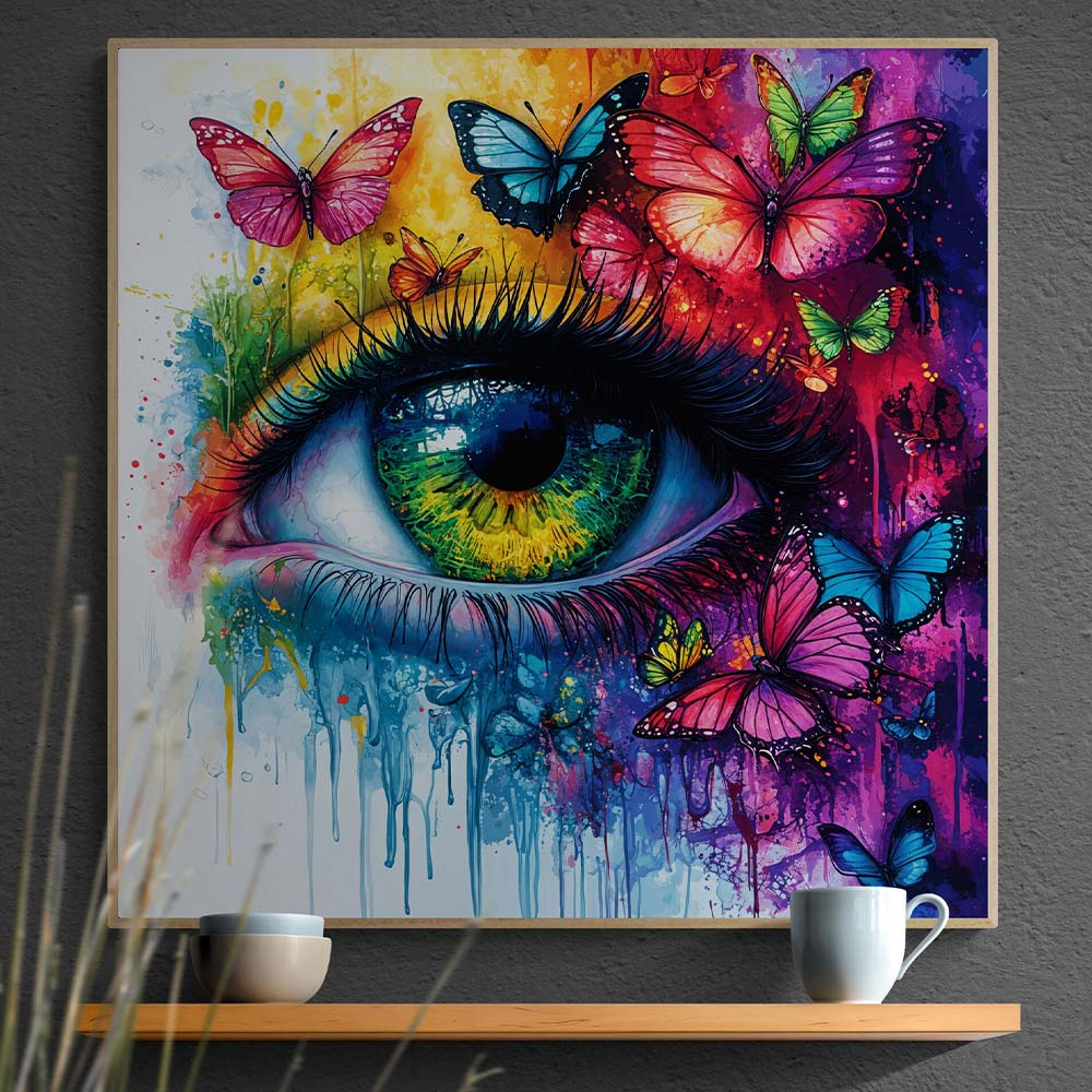 5D Diamond Painting mit AB-Effekt - Schmetterlingsblick mit 100 Farben, Unique-Diamond