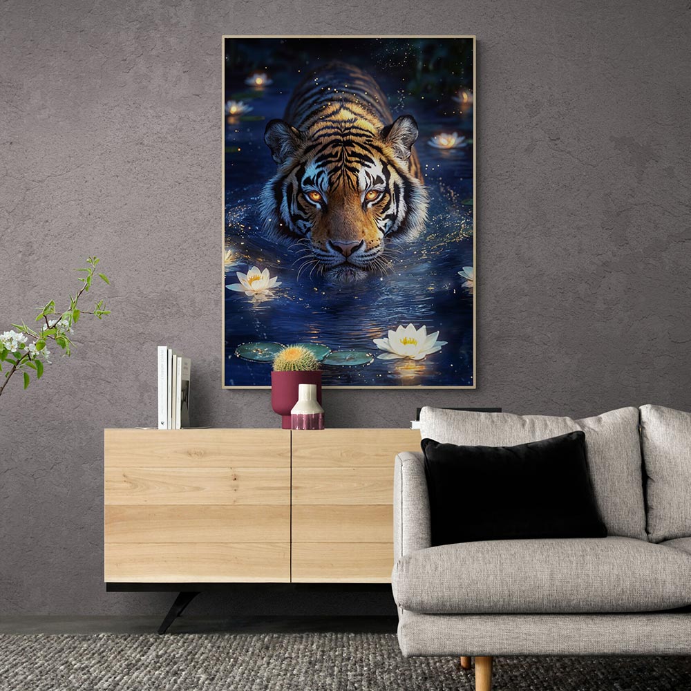 5D Diamond Painting mit AB-Effekt - Tiger im Wasser, Unique-Diamond