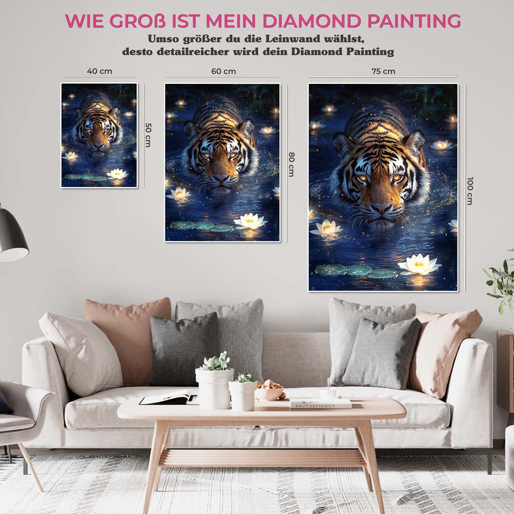 5D Diamond Painting mit AB-Effekt - Tiger im Wasser, Unique-Diamond