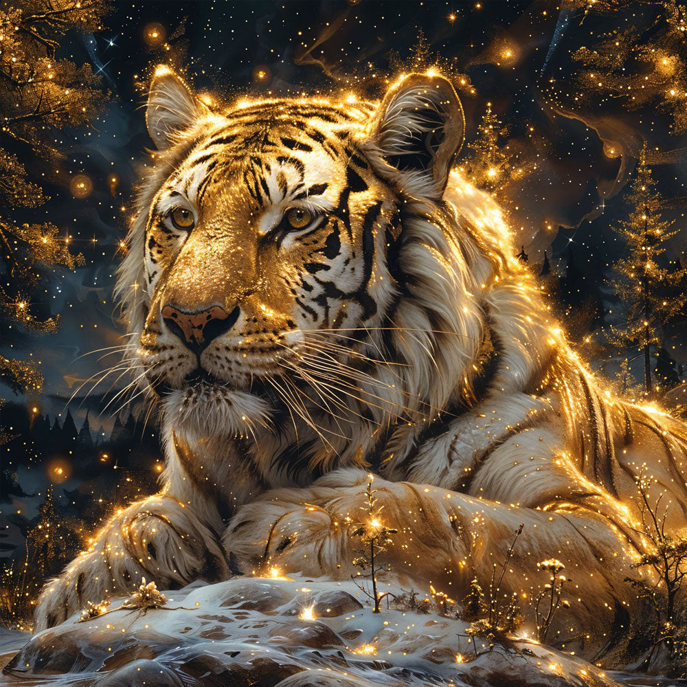 5D Diamond Painting mit AB-Effekt - Tiger im Winterwald mit 100 Farben, Unique-Diamond