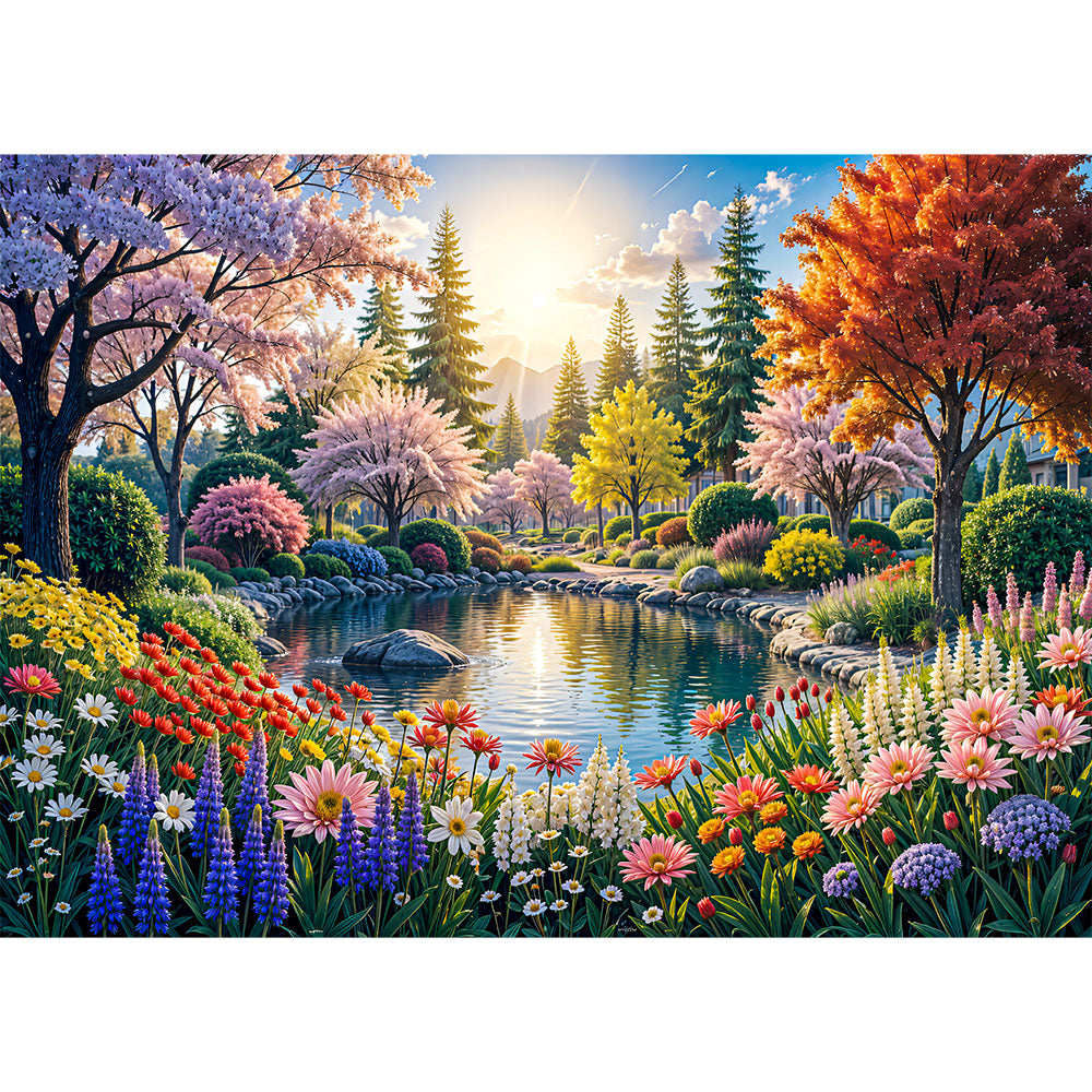 5D Diamond Painting mit AB-Effekt - Zauberhafte Gartenidylle mit 100 Farben, Unique-Diamond