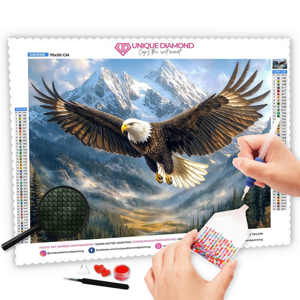 5D Diamond Painting mit AB Effekt – Adler in majestätischer Berglandschaft, Unique-Diamond