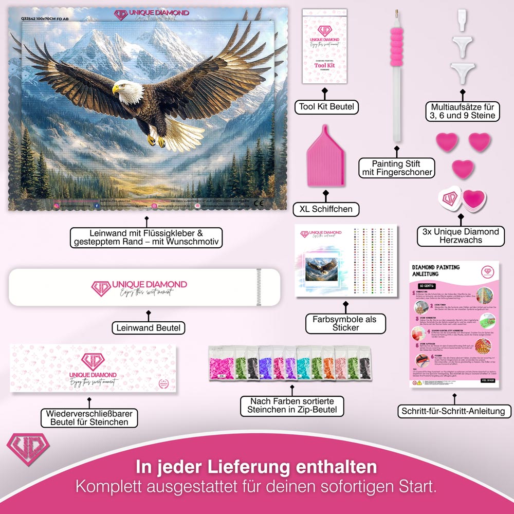 5D Diamond Painting – Adler in majestätischer Berglandschaft Unique-Diamond