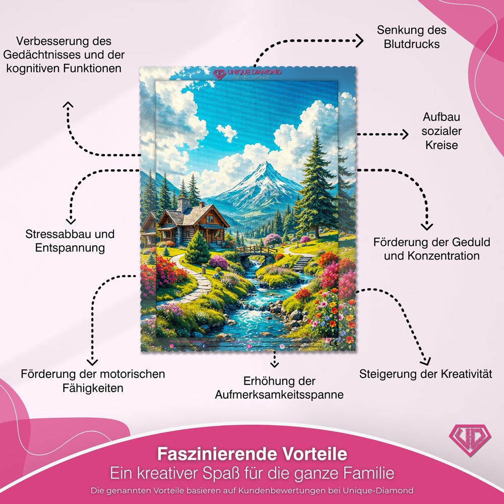 5D Diamond Painting – Berghütte am Bachlauf Unique-Diamond