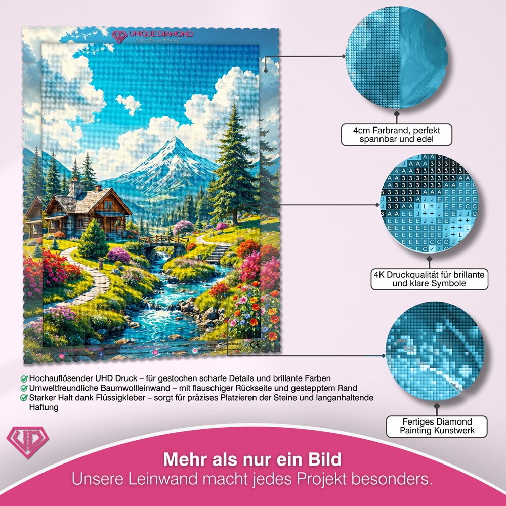 5D Diamond Painting – Berghütte am Bachlauf Unique-Diamond