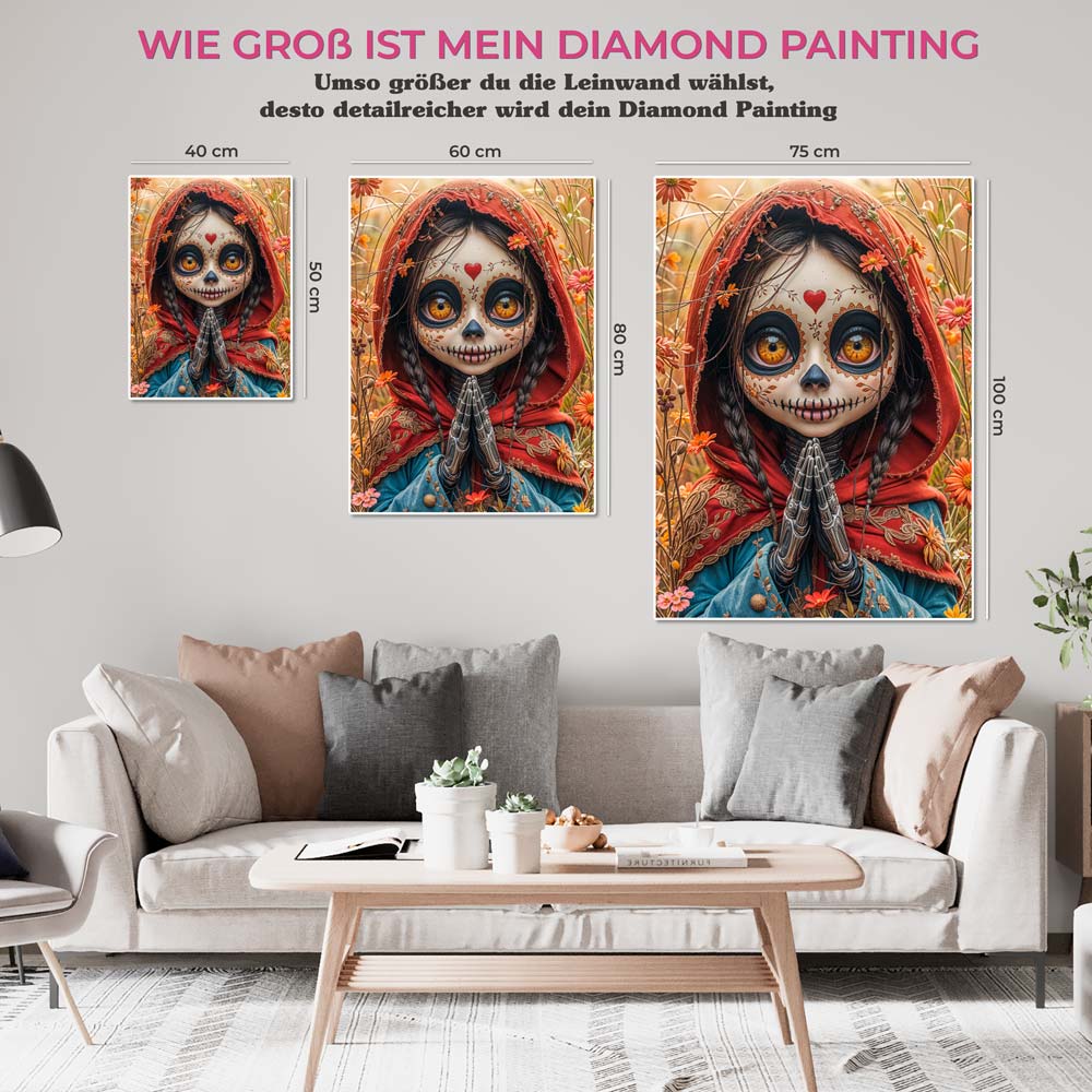 5D Diamond Painting mit AB Effekt – Blumenmädchen des Día de los Muertos, Unique-Diamond