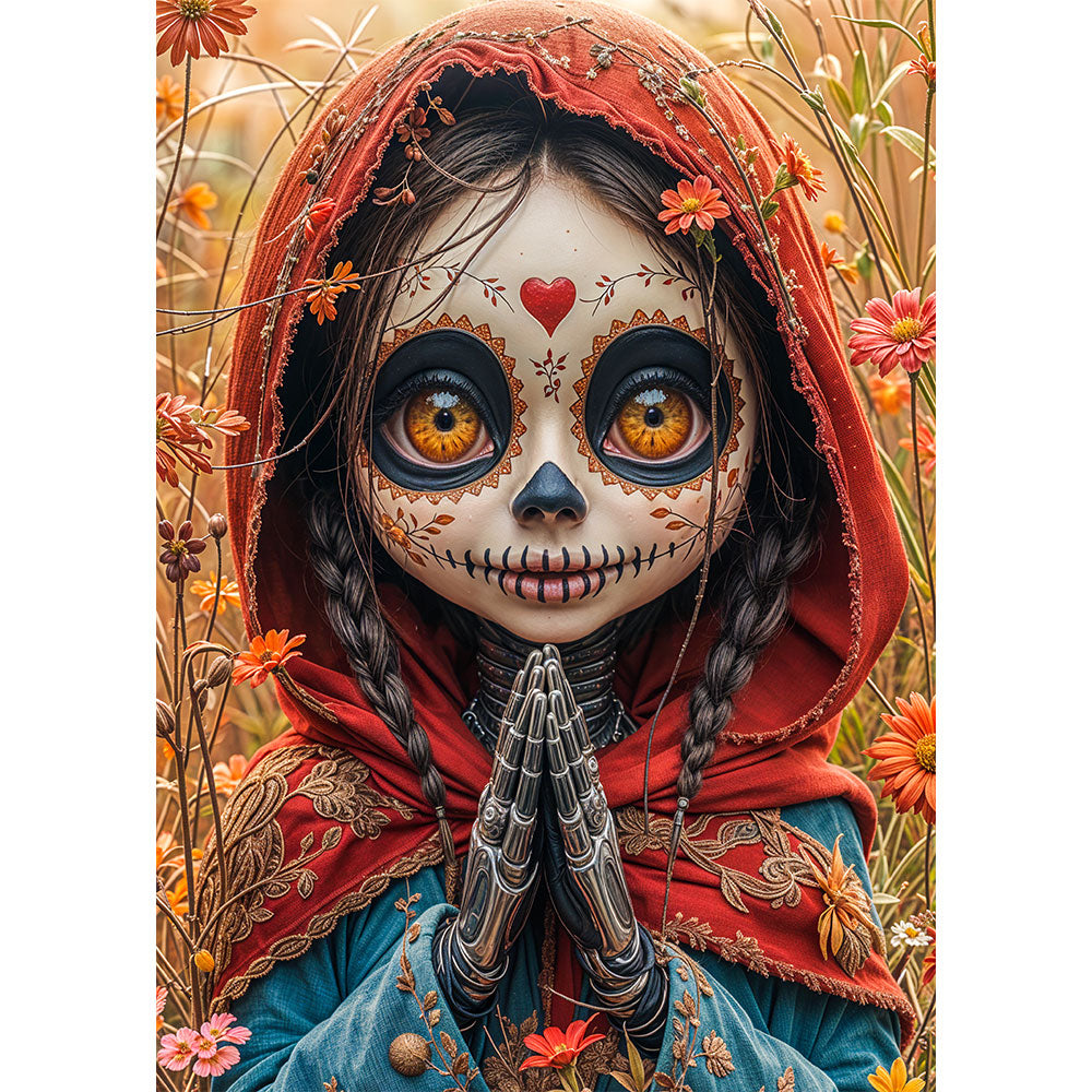 5D Diamond Painting mit AB Effekt – Blumenmädchen des Día de los Muertos, Unique-Diamond