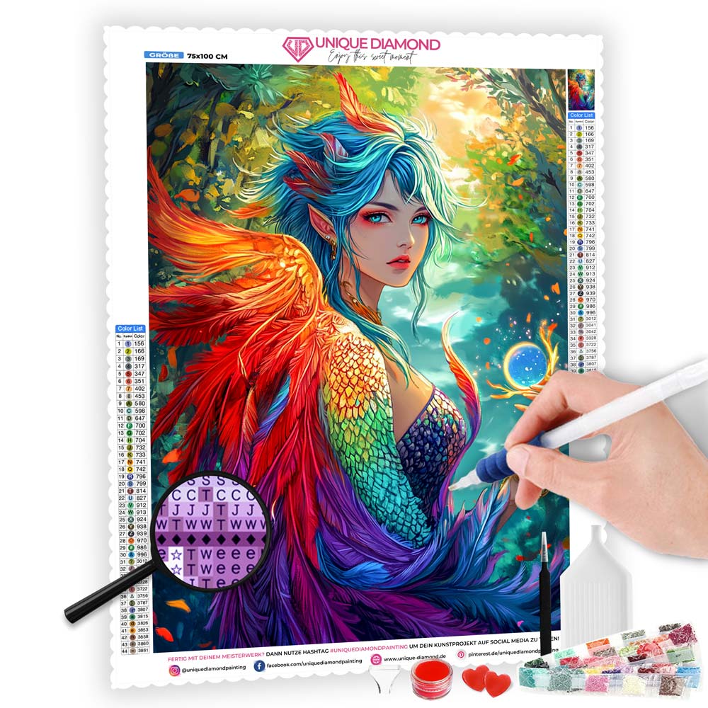 5D Diamond Painting mit AB-Effekt – Celestias Flügelzauber mit 100 Farben, Unique-Diamond