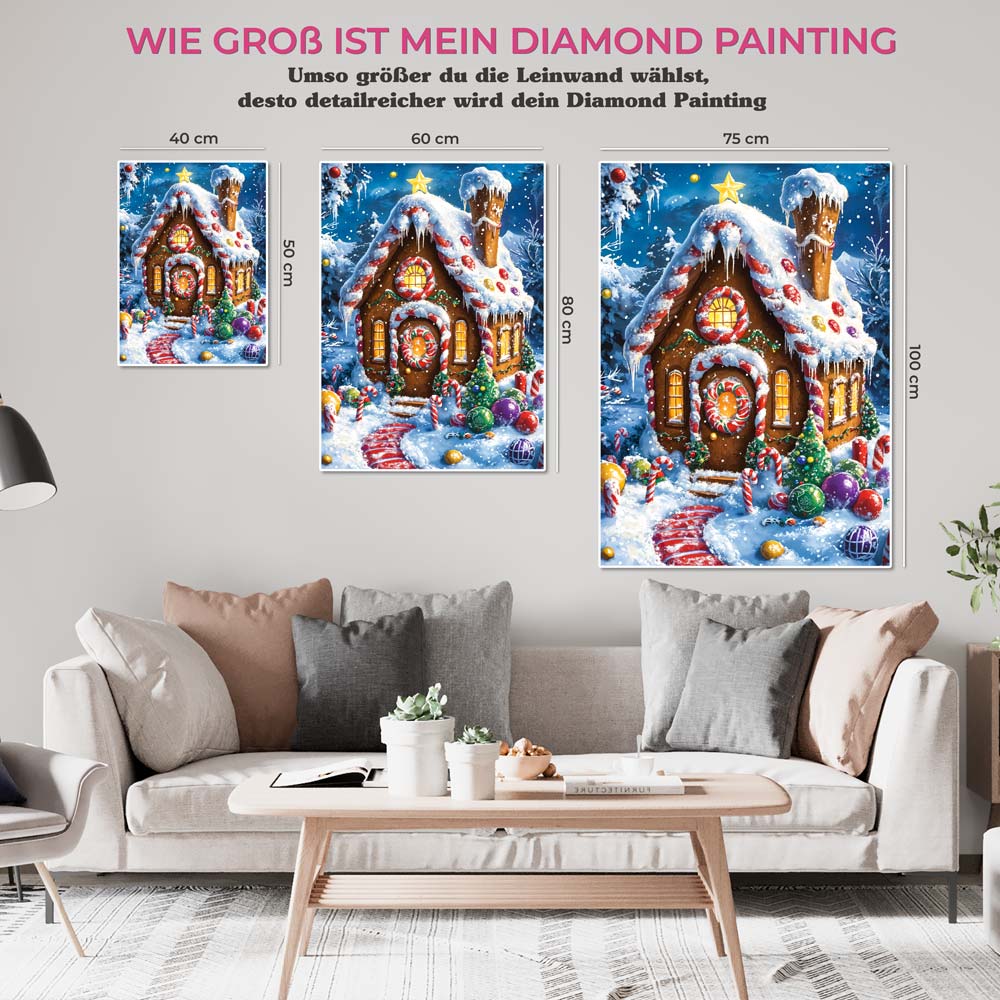 5D Diamond Painting mit AB-Effekt – Das Lebkuchenhaus, Unique-Diamond