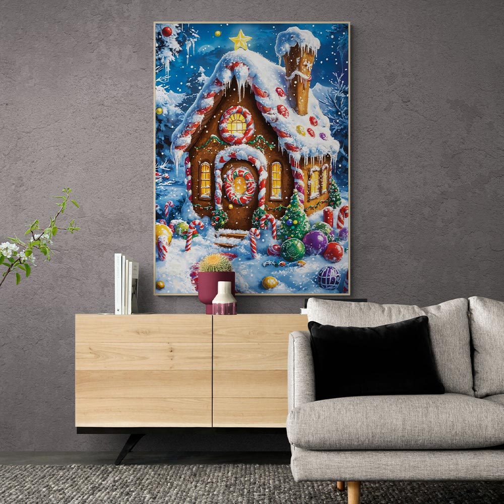 5D Diamond Painting mit AB-Effekt – Das Lebkuchenhaus, Unique-Diamond