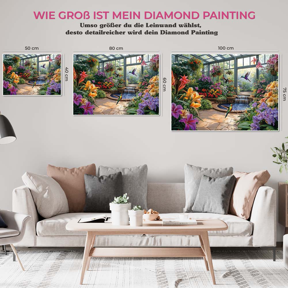 5D Diamond Painting mit AB-Effekt – Das Paradies des Kolibris mit 100 Farben, Unique-Diamond