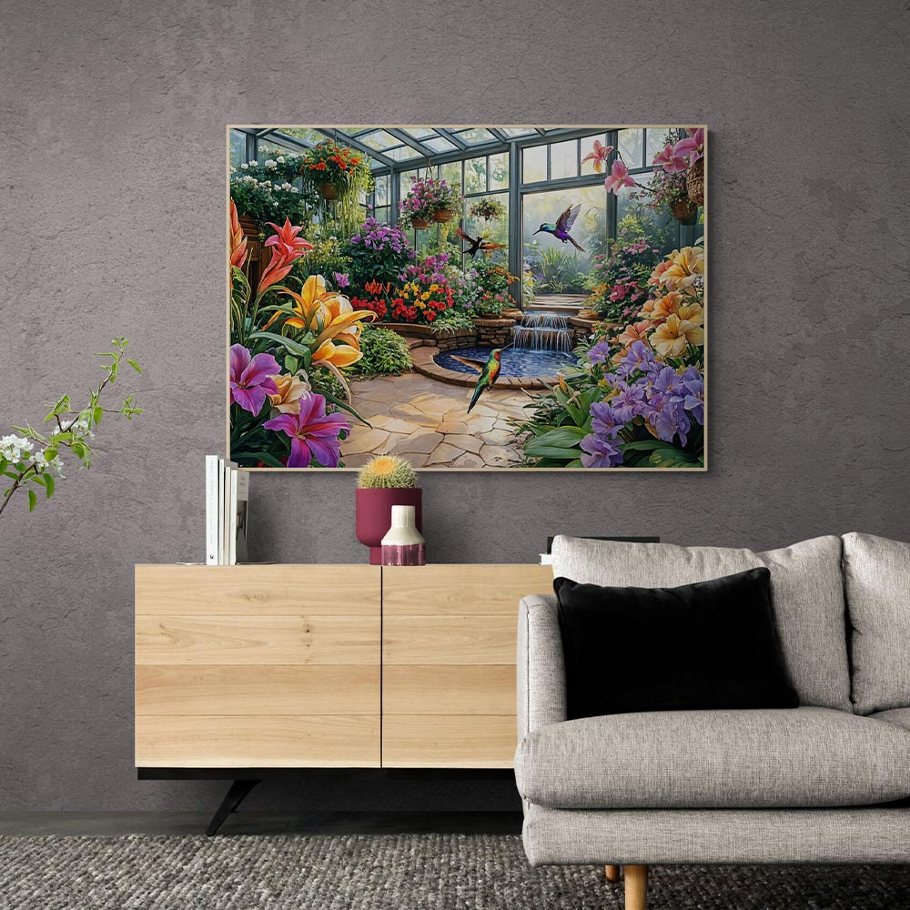 5D Diamond Painting mit AB-Effekt – Das Paradies des Kolibris mit 100 Farben, Unique-Diamond