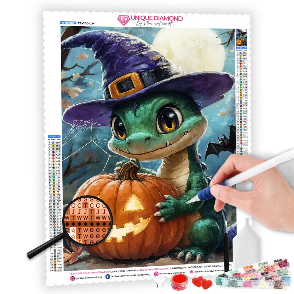 5D Diamond Painting mit AB-Effekt – Der Halloween-Drache, Unique-Diamond