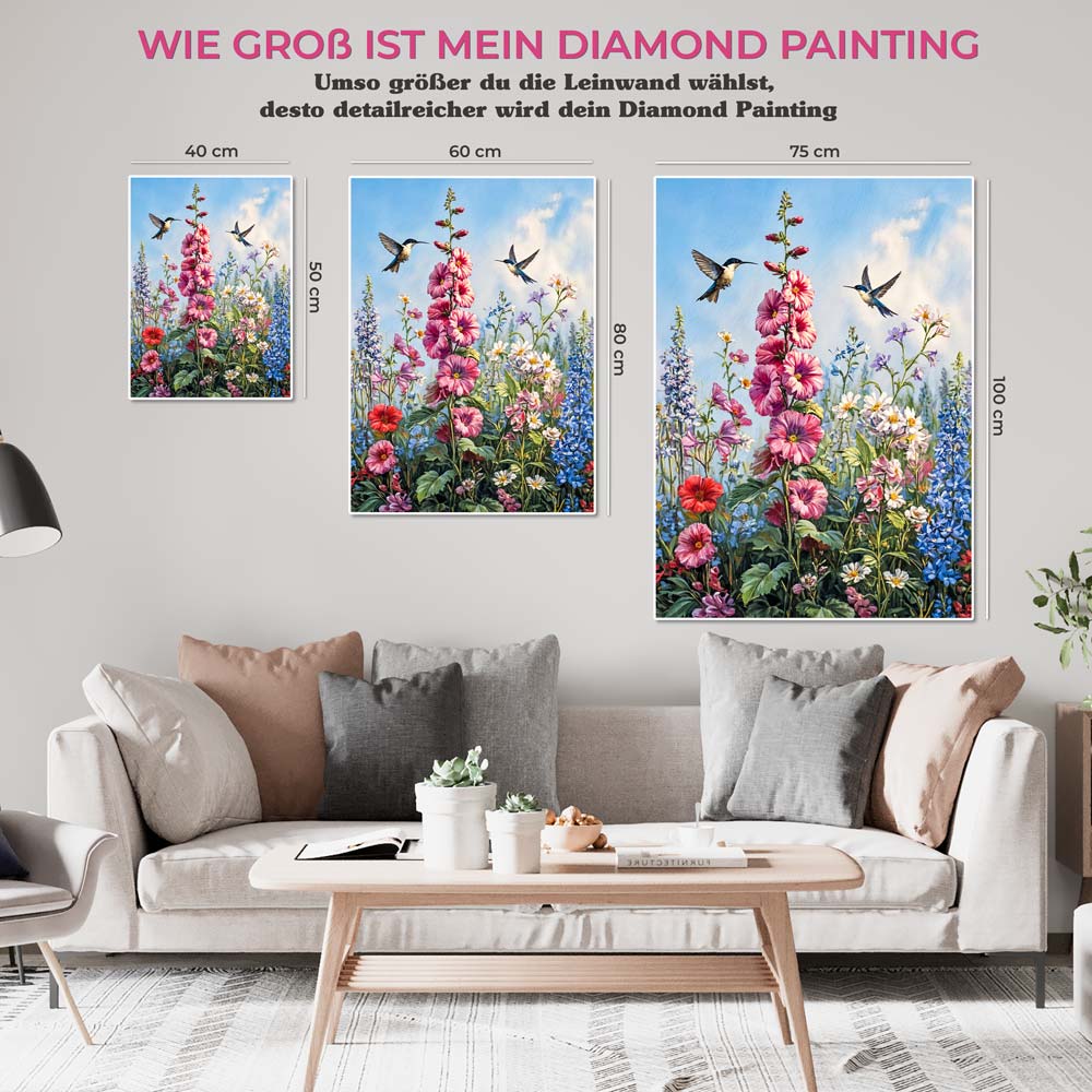 5D Diamond Painting mit AB-Effekt – Der Tanz der Kolibris, Unique-Diamond