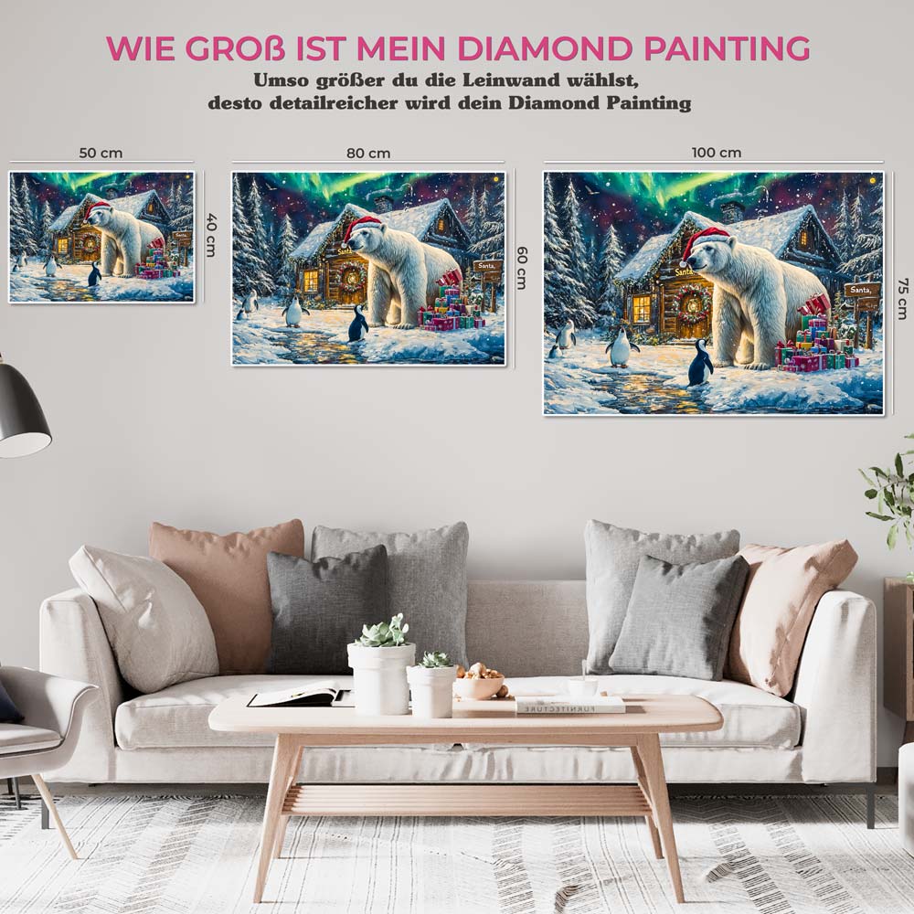 5D Diamond Painting mit AB-Effekt – Der Weihnachtsbär mit 100 Farben, Unique-Diamond