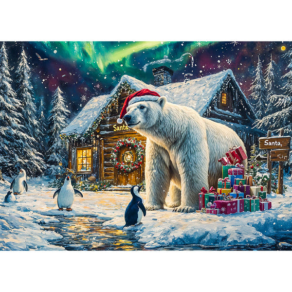 5D Diamond Painting mit AB-Effekt – Der Weihnachtsbär mit 100 Farben, Unique-Diamond