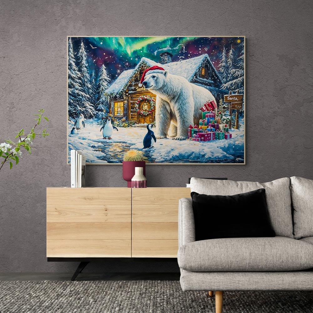 5D Diamond Painting mit AB-Effekt – Der Weihnachtsbär mit 100 Farben, Unique-Diamond