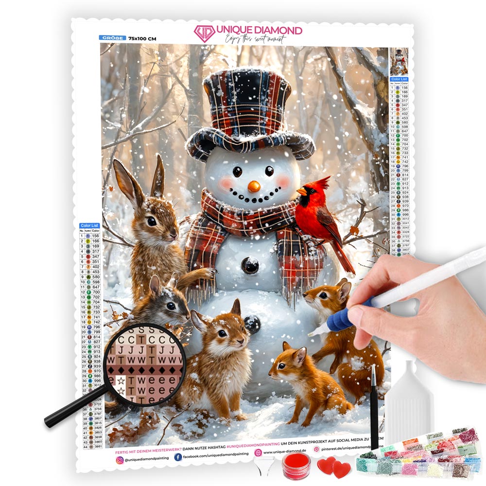 5D Diamond Painting mit AB-Effekt – Der Winterfreund, Unique-Diamond