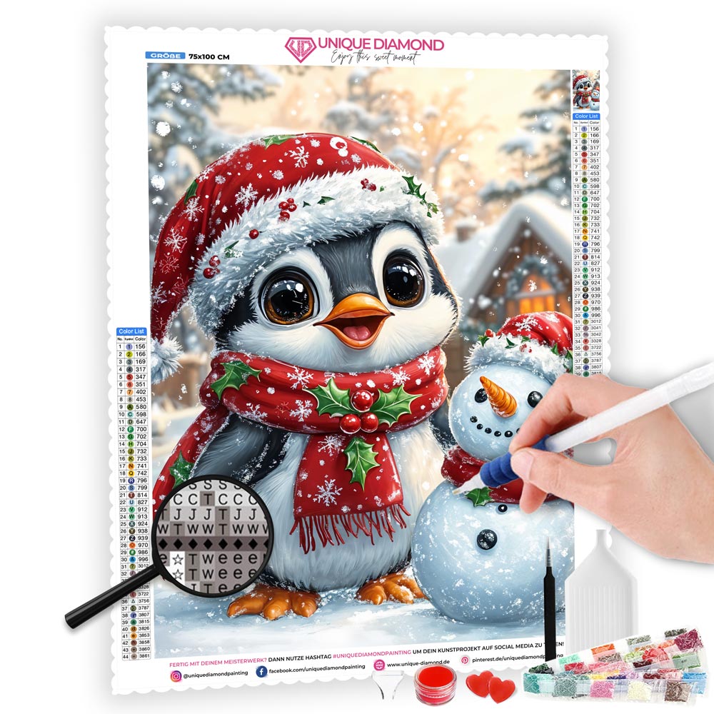 5D Diamond Painting mit AB-Effekt – Der festliche Pinguin, Unique-Diamond