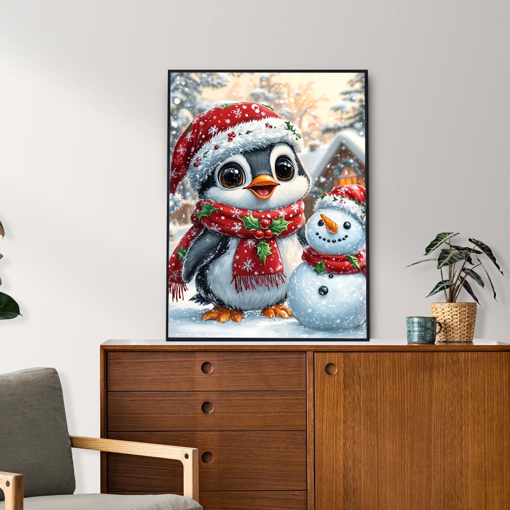 5D Diamond Painting mit AB-Effekt – Der festliche Pinguin, Unique-Diamond