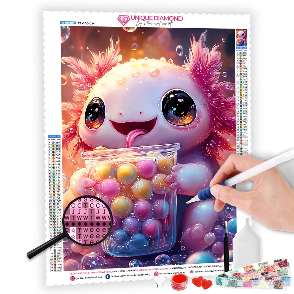 5D Diamond Painting mit AB-Effekt – Der fröhliche Axolotl, Unique-Diamond