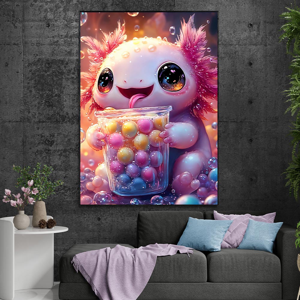 5D Diamond Painting mit AB-Effekt – Der fröhliche Axolotl, Unique-Diamond