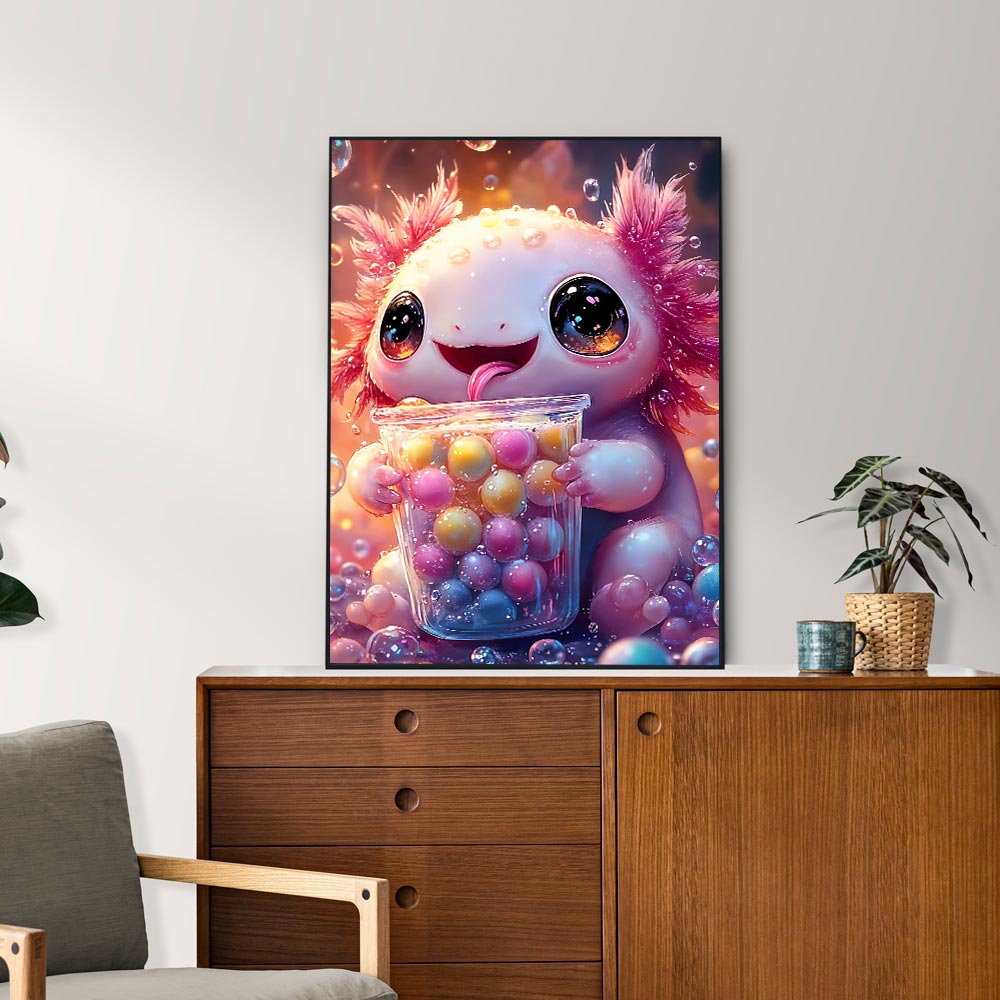 5D Diamond Painting mit AB-Effekt – Der fröhliche Axolotl, Unique-Diamond