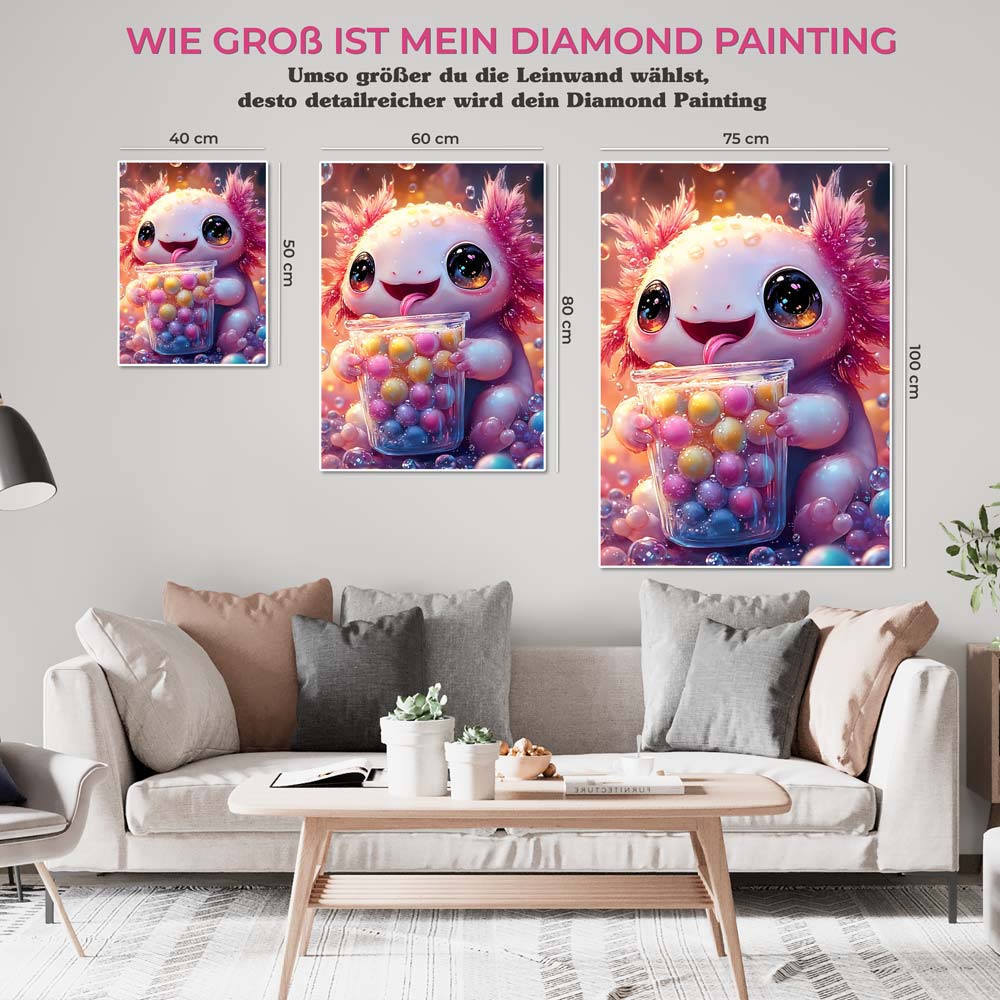 5D Diamond Painting mit AB-Effekt – Der fröhliche Axolotl, Unique-Diamond